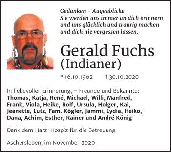 Traueranzeige von Gerald Fuchs von Mitteldeutsche Zeitung Aschersleben