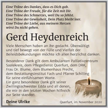 Traueranzeige von Gerd Heydenreich von Super Sonntag Merseburg/Querfurt