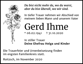 Traueranzeige von Gerd Ihme von Wochenspiegel Bitterfeld