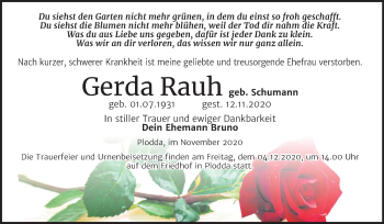 Traueranzeige von Gerda Rauh von Super Sonntag Wittenberg