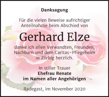 Traueranzeige von Gerhard Elze von Mitteldeutsche Zeitung Köthen