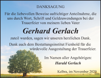Traueranzeige von Gerhard Gerlach von Mitteldeutsche Zeitung Sangerhausen