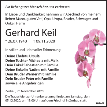 Traueranzeige von Gerhard Keil von Mitteldeutsche Zeitung Weißenfels