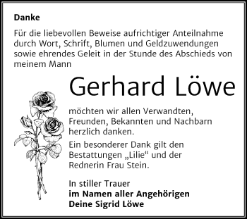 Traueranzeige von Gerhard Löwe von Mitteldeutsche Zeitung Dessau-Roßlau