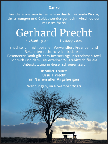 Traueranzeige von Gerhard Precht von Wochenspiegel Naumburg/Nebra