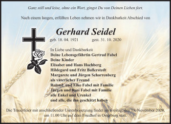 Traueranzeige von Gerhard Seidel von Mitteldeutsche Zeitung Aschersleben