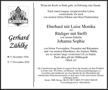 Traueranzeige von Gerhard Zühlke von Mitteldeutsche Zeitung Dessau-Roßlau