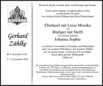 Traueranzeige von Gerhard Zühlke von Super Sonntag Dessau-Roßlau