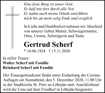 Traueranzeige von Gertrud Scherf von Mitteldeutsche Zeitung Halle/Saalkreis