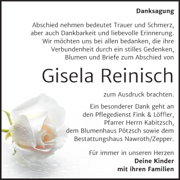 Traueranzeige von Gisela Reinisch von Mitteldeutsche Zeitung Bitterfeld