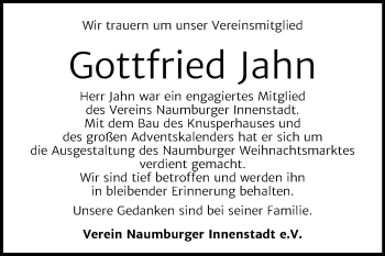 Traueranzeige von Gottfried Jahn von Mitteldeutsche Zeitung Naumburg/Nebra