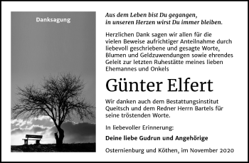 Traueranzeige von Günter Elfert von Mitteldeutsche Zeitung Köthen