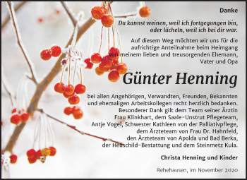 Traueranzeige von Günter Henning von Wochenspiegel Naumburg/Nebra