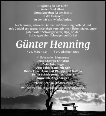 Traueranzeige von Günter Henning von Wochenspiegel Naumburg/Nebra