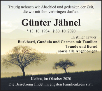 Traueranzeige von Günter Jähnel von Mitteldeutsche Zeitung Sangerhausen
