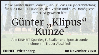 Traueranzeige von Günter Kunze von Super Sonntag Wittenberg