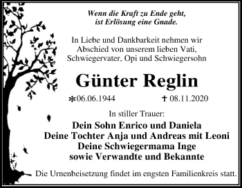 Traueranzeige von Günter Reglin von Super Sonntag Wittenberg