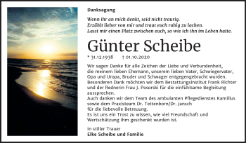 Traueranzeige von Günter Scheibe von Super Sonntag Sangerhausen