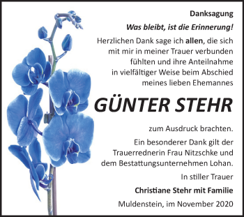 Traueranzeige von Günter Stehr von Mitteldeutsche Zeitung Bitterfeld