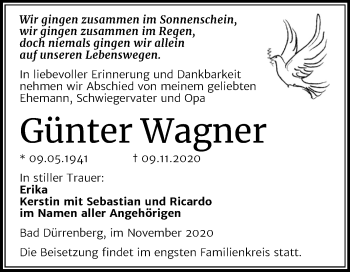 Traueranzeige von Günter Wagner von Mitteldeutsche Zeitung Merseburg/Querfurt