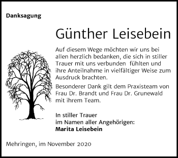 Traueranzeige von Günther Leisebein von Mitteldeutsche Zeitung Aschersleben