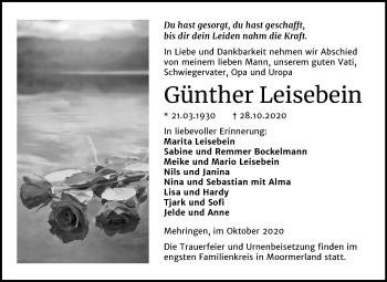 Traueranzeige von Günther Leisebein von Mitteldeutsche Zeitung Aschersleben
