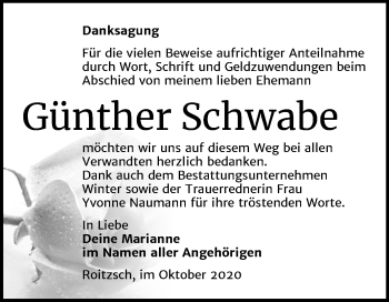 Traueranzeige von Günther Schwabe von Wochenspiegel Bitterfeld