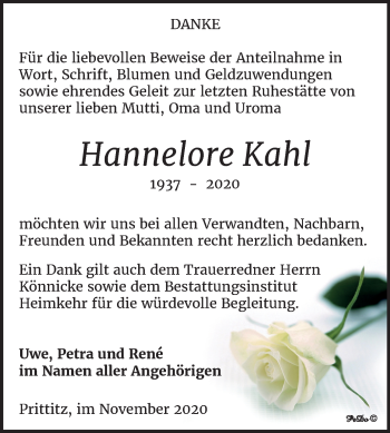 Traueranzeige von Hannelore Kahl von Wochenspiegel Weißenfels