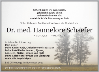 Traueranzeige von Hannelore Schaefer von Super Sonntag Merseburg/Querfurt