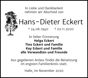 Traueranzeige von Hans-Dieter Eckert von Mitteldeutsche Zeitung Halle/Saalkreis