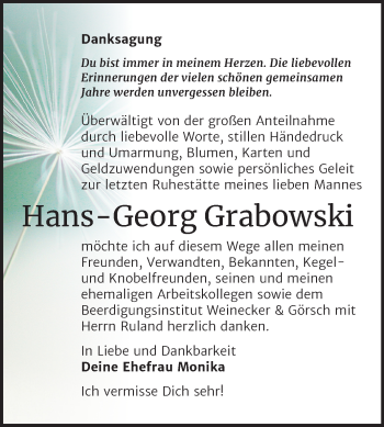 Traueranzeige von Hans-Georg Grabowski von Super Sonntag Bernburg