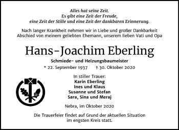 Traueranzeige von Hans-Joachim Eberling von Mitteldeutsche Zeitung Naumburg/Nebra