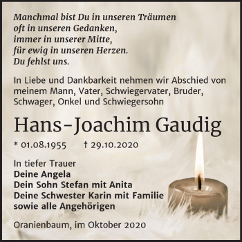 Traueranzeige von Hans-Joachim Gaudig von Mitteldeutsche Zeitung Wittenberg