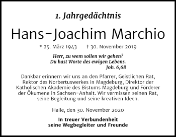 Traueranzeige von Hans-Joachim Marchio von Mitteldeutsche Zeitung Halle/Saalkreis