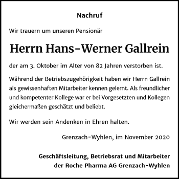 Traueranzeige von Hans-Werner Gallrein von Mitteldeutsche Zeitung Mansfelder Land