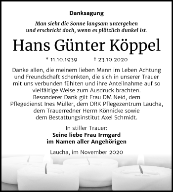 Traueranzeige von Hans Günter Köppel von Wochenspiegel Naumburg/Nebra