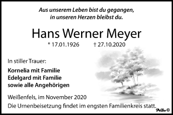 Traueranzeige von Hans Werner Meyer von Mitteldeutsche Zeitung Weißenfels
