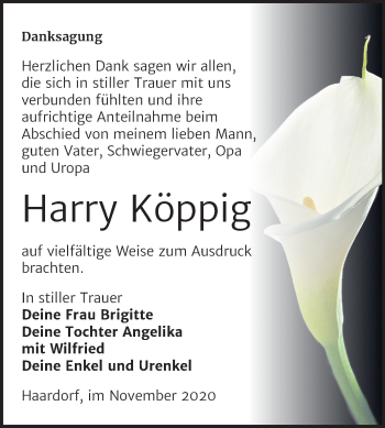 Traueranzeige von Harry Köppig von Super Sonntag Zeitz