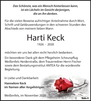 Traueranzeige von Harti Keck von Mitteldeutsche Zeitung Weißenfels