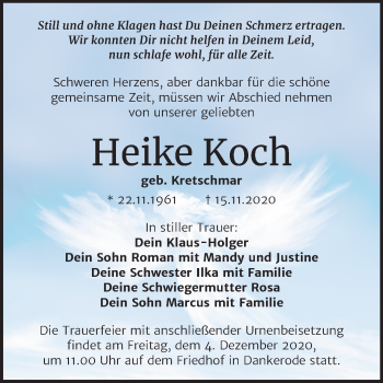 Traueranzeige von Heike Koch von Super Sonntag Quedlinburg