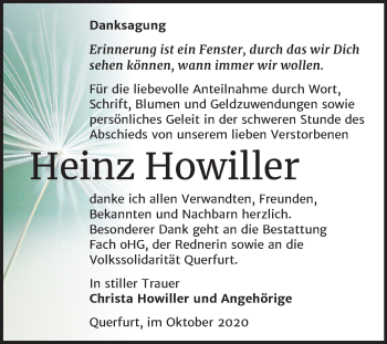 Traueranzeige von Heinz Howiller von Super Sonntag Merseburg/Querfurt