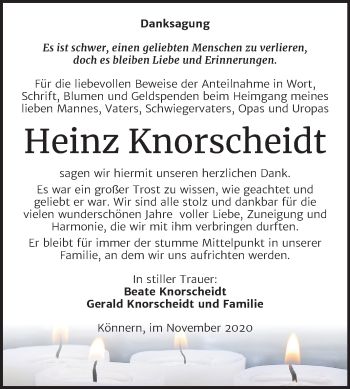Traueranzeige von Heinz Knorscheidt von Mitteldeutsche Zeitung Bernburg