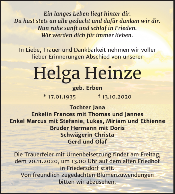 Traueranzeige von Helga Heinze von Mitteldeutsche Zeitung Bitterfeld
