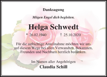 Traueranzeige von Helga Schwedt von Mitteldeutsche Zeitung Wittenberg