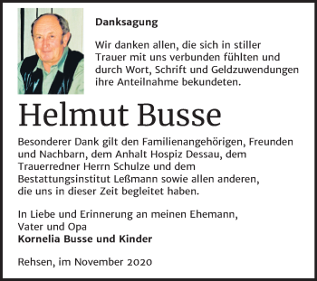 Traueranzeige von Helmut Busse von Mitteldeutsche Zeitung Wittenberg