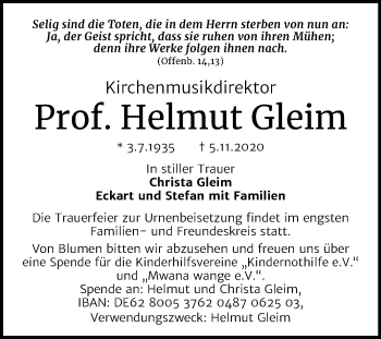Traueranzeige von Helmut Gleim von Mitteldeutsche Zeitung Halle/Saalkreis
