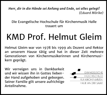 Traueranzeige von Helmut Gleim von Mitteldeutsche Zeitung Halle/Saalkreis