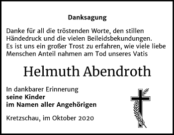 Traueranzeige von Helmuth Abendroth von Mitteldeutsche Zeitung Zeitz