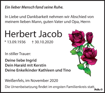 Traueranzeige von Herbert Jacob von Mitteldeutsche Zeitung Weißenfels