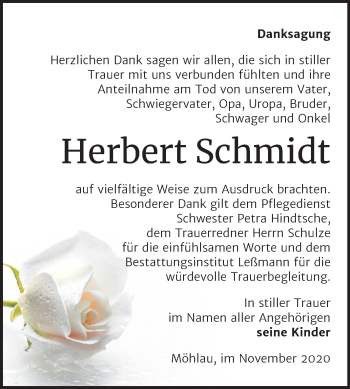 Traueranzeige von Herbert Schmidt von Mitteldeutsche Zeitung Wittenberg